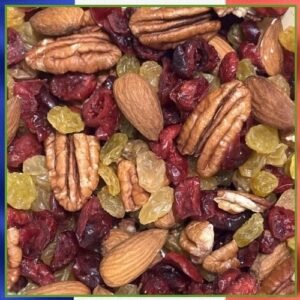 noix de pécan, canneberge, raison